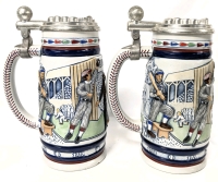 2 Vintage 1985 Limited Edition AVON Baseball Lidded Beer Stein Tankards Handmade in Brazil - 8.2" Tall Each