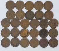 1903 - 1905 USA Indian Head One Cent Pennies , 28 Coins . 1903 &times;15 , 1904 &times;7 & 1905 &times;6
