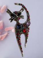 Lovely Multicoloured Cabs and Rhinestone Whimsical Cat Brooch Approximately 2.75 x 1.18 inch