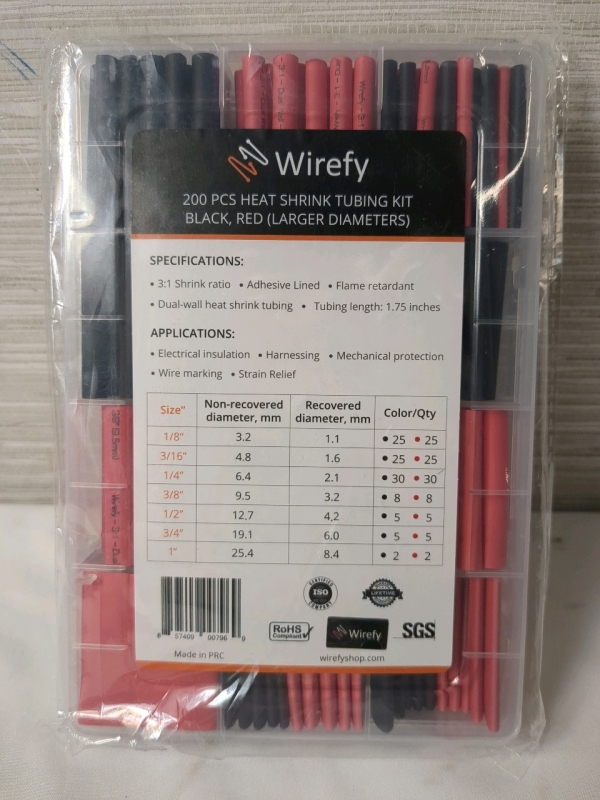 New Wirefly 200 PC Heat Shrink Tubing Kit Various Sizes