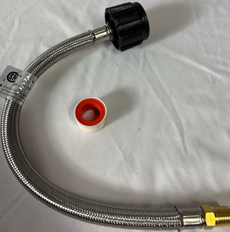 New 12" Stainless Braided RV Propane Hose Connector with Type 1 Tank Connection - Acme x 1/4 Male NPT - 2 Pack, Includes Thread Seal Tape