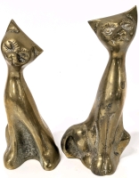2 Vintage Solid Brass Cat Figurines Made in Korea - 6.5" - 6.75" Tall