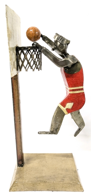 Vintage Signed FELGUEREZ Mexico Welded Metal Art Slam Dunk Sculpture - 12.25" Tall
