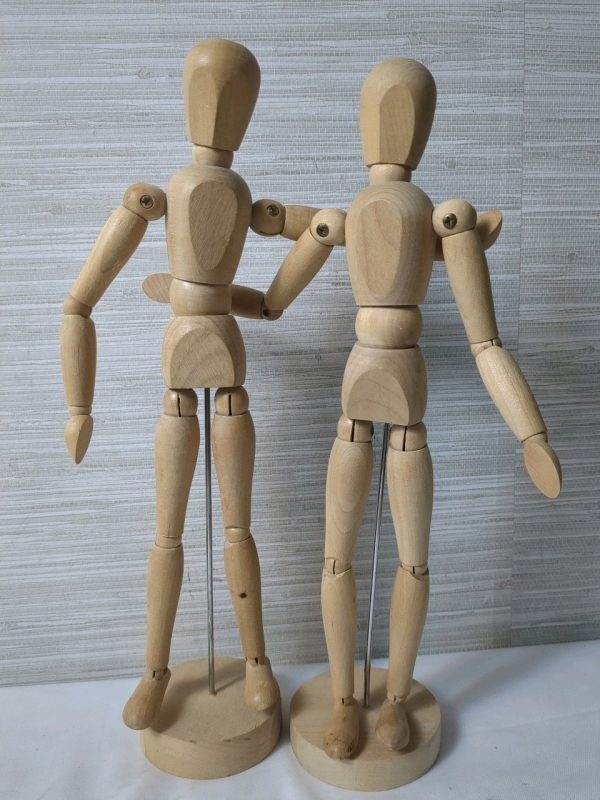 2 Wooden Poseable Jointed Artists Mannequins Approx 13 Inches Tall