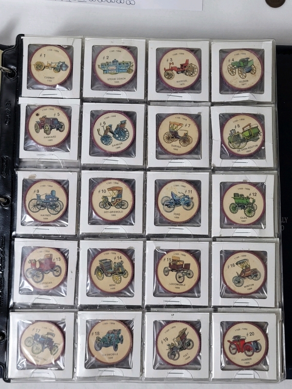 Vintage 1960's Jell-O " Car Wheels " Coins / Tokens . 196 of 200 Coins , Only Missing #163 , 188 , 192 & 195 .