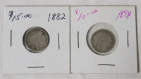 1882 & 1898 Canadian Silver Dimes , 2 Coins