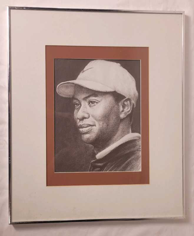 Tiger Woods Framed Sketched Print . Measures 20"&times;24"