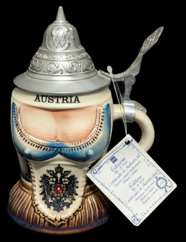 Vintage KING Austria 11 #282 Limited Edition Handmade Handpainted Beer Stein With 94% Zinn Pewter Lid & Certificate of Authenticity - 6" Tall