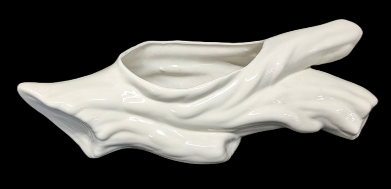 Neat Vintage Porcelain Driftwood-Shaped Planter - 16.5" Long &times; 6" Tall, No Chips or Cracks, Glue Residue in Bottom, Rough Spots Along Inner Rim