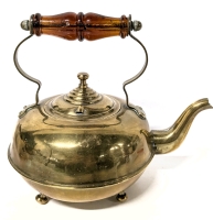 Vintage Brass Teapot With Feet & Amber-Coloured Glass Handle - 8.5" Tall At Handle