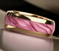 Elegant 8mm Golden Stainless Steel Ring with Pink Abalone Shell Inlay Size 8