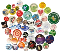 50 Vintage Buttons & Badges : Zellers Zeddy, Hot Shots! Part Deux, African Lion Safari, Shopsy's, Tears For Fears : Shout, Environmental, Anti-Drugs + More - Most Around 1.5" Diameter
