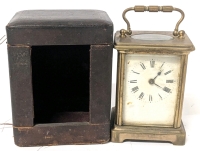 Antique Victorian French Carriage Clock with Original Carrying Case & Key - 4" &times; 3.5" &times; 5" Tall [As-Is, Needs Servicing]
