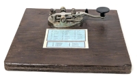 Neat Vintage MORSE CODE Telegraph Key Mounted on Wood Plaque With Alphabet & Number Guide - 8.15" &times; 8.5"