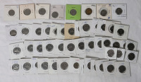 1923 - 1997 Canadian Five Cent Nickels . Includes 1945 Nickel in 2&times;2 Holder w/Missing Chrome Written on Holder , 1926 Near 6 &times;2 . Fifty (50) Total Coins