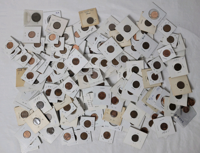 1917 - 2008 Canadian One Cent Pennies - 160+ Coins