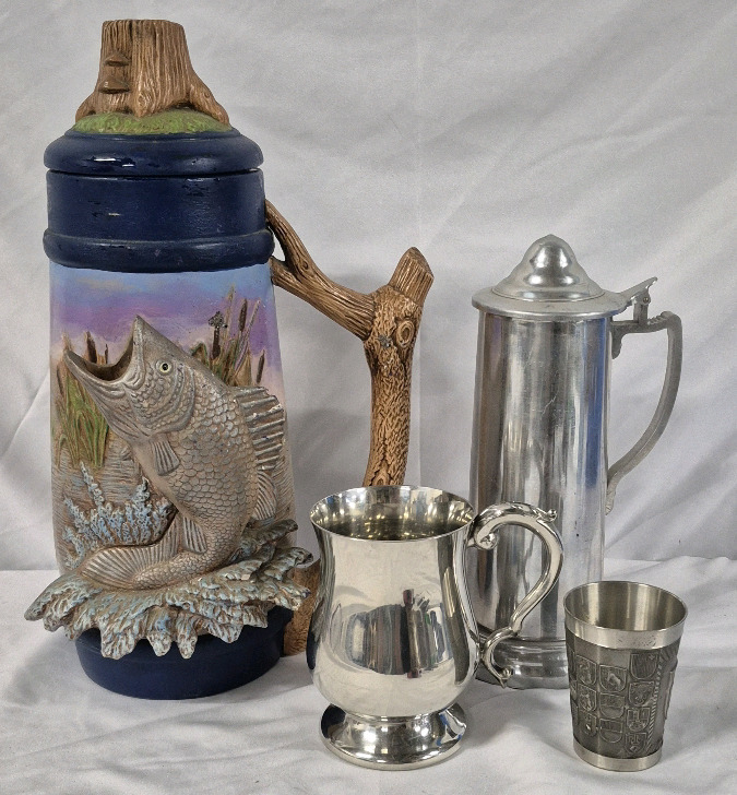 Large Vintage Steins Ceramic & Pewter - Tallest 15"