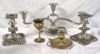5 Vintage Brass/Metal Candle Holders - Tallest 6.15", Smallest 3" Tall