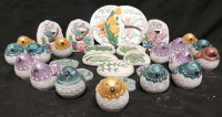 Large Lot of Stone Garden Ornaments | 2 Round Stones (6" Diameter), 5 Plant Label Stones (Roughly 4&frac12;" Long, 2&frac12;" Wide), 3 Standing Stones (4&frac12;" Tall, 3" Wide), 4 Flat Stones (3" Wide) & 16 Bird Statues (2&frac12;" Tall, 2&frac12;" Wide)