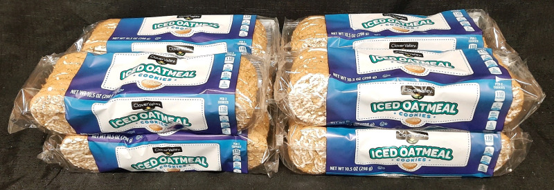 8 New Bags of Clover Valley Iced Oatmeal Cookies | 298g Each, Best Before September 12th 2025