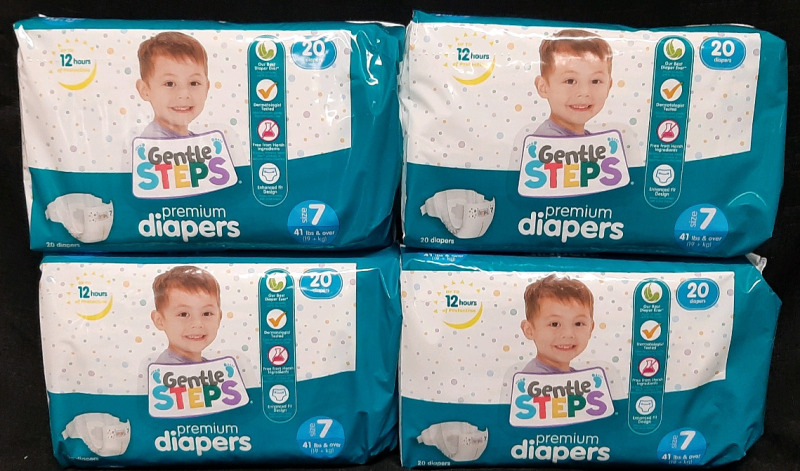 4 New Packs of Gentle Steps Premium Diapers | Size 7, For 41 lbs & Over, 20 In Each Pack
