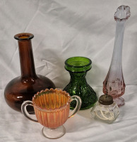 Vintage Beautiful Colourful Glass Vases + - Tallest 10"