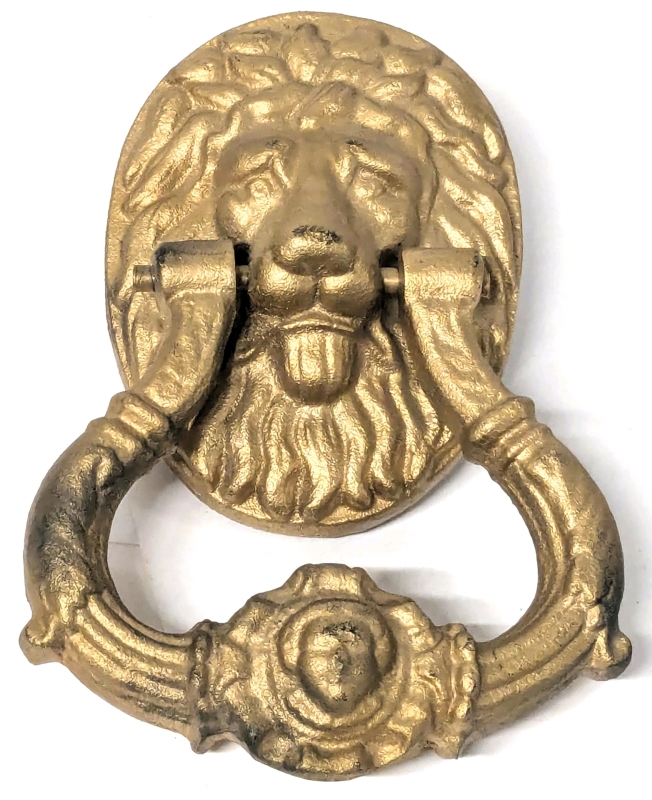 Gorgeous Vintage Super Heavy Victorian-Stylr Lion Door Knocker With Angel on Handle - 8.25" Long