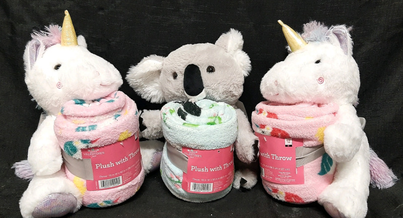 3 New Plushes with Throws | Plushes are Roughly 14" Tall, 12" Wide, Throws are 35" Wide, 50" Long