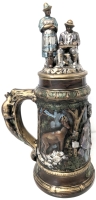Huge Vintage Signed German Handpainted Ceramic Beer Stein With Figures On Lid 16&rdquo; Tall