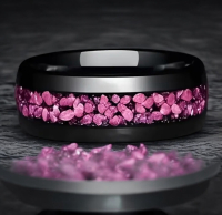 8mm Black Tungsten Ring Outer Space Nebula Galaxy Design with Purple Crystal Inlay Size 10