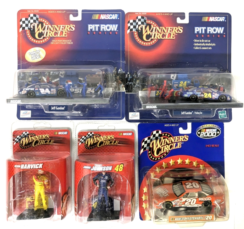 5&times; Sealed 1999-2008 NASCAR &times; Winner's Circle Diecast Collectables: 2 Pit Row Series Jeff Gordon #24, 2 Drivers 3" (Kevin Harvick #29 & Jimmie Johnson #48) + Official 2000 1/43 Scale Tony Stewart #20