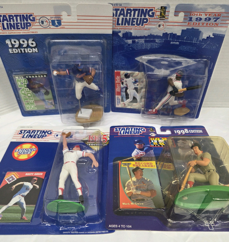 4 Vintage | 1995-1997 Starting Lineups | Rangers Rusty Greer, Expos Wil Cordero, Indians Albert Belle, & Cardinals Mark McGwire