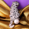 Natural Fresh Water Pearl Cat Brooch Pearl 9-10mm Round Stone Boxed with polish cloth Approximately 2 Inch Snow Leopard - 2