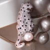 Natural Fresh Water Pearl Cat Brooch Pearl 9-10mm Round Stone Boxed with polish cloth Approximately 2 Inch Snow Leopard - 4