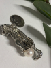 Natural Fresh Water Pearl Cat Brooch Pearl 9-10mm Round Stone Boxed with polish cloth Approximately 2 Inch Snow Leopard - 6