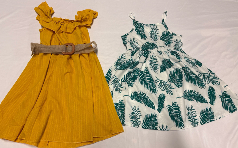 2 New 6Y Sized Girls Summer Dresses With a Belt measures 30"
