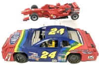 Vintage LEGO Racers 8142 Ferrari 248 F1 1:24 & 1999 Mega Bloks #24 NASCAR Race Car Jeff Gordon 485 Pieces 13&rdquo; Long | Note: Both Incomplete, Sold As-Is