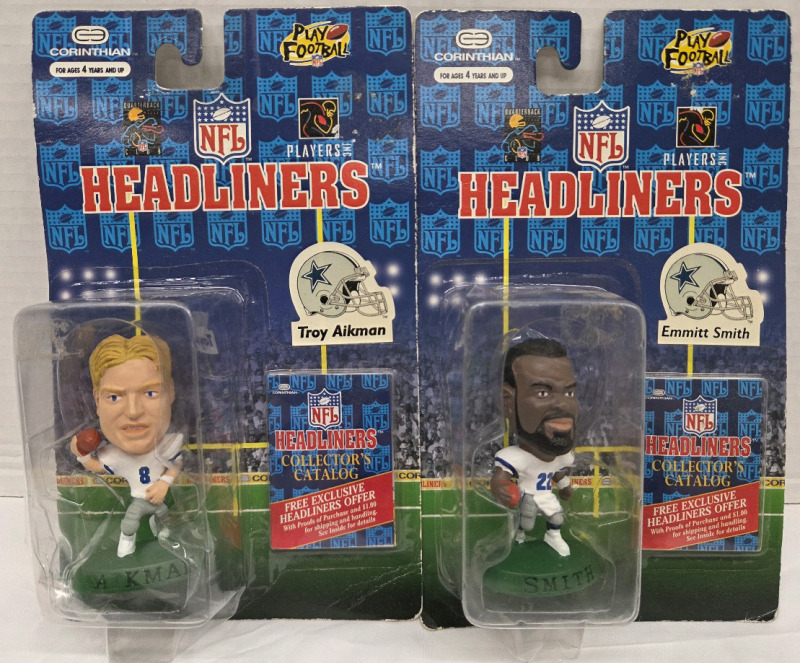 2 Vintage 1996 NFL Headliners: Troy Aikman & Emmit Smith Mini Collectables | Measures 8&frac12;" x 5"