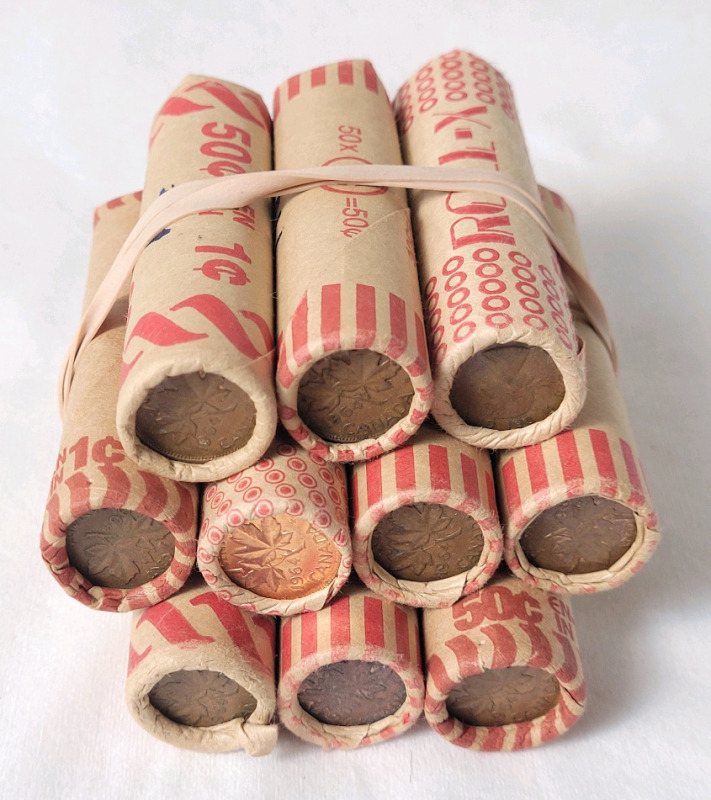 Ten (10) Rolls 1964 Canadian One Cent Pennies