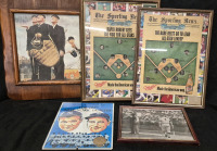 5 Vintage Framed Baseball Photo & Advertisement "The Sporting News"