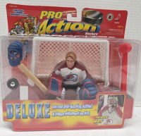 Vintage | 1998 Starting Lineup Pro Action Hockey | Patrick Roy Deluxe w/ Real Goal-Blocking Action | Measures 9" x 10"