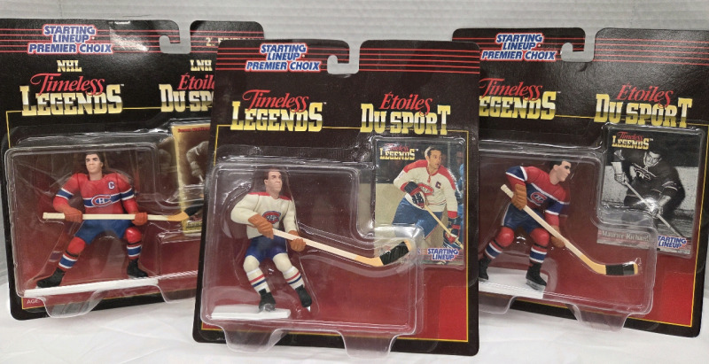 3 Vintage | 1995-1997 Starting Lineup Timeless Legends | Maurice Richard & Jean B&eacute;liveau | Measures 8" x 9" ea.