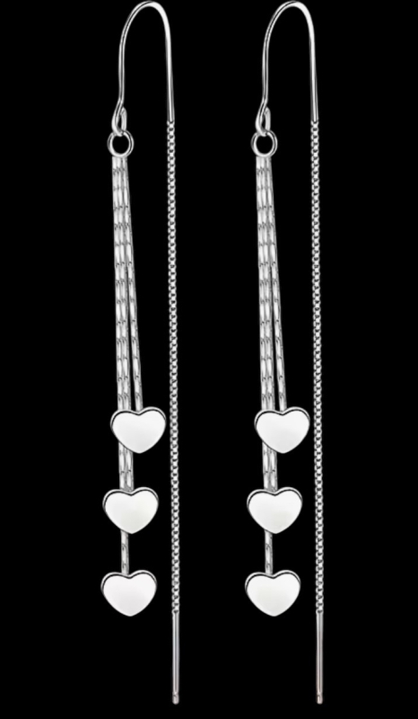 925 Silver Plated Earrings Elegant Tassel Earrings Heart Shaped Dangle Drop stamped on end drop Approximately 3.35 and 2.9 in drop