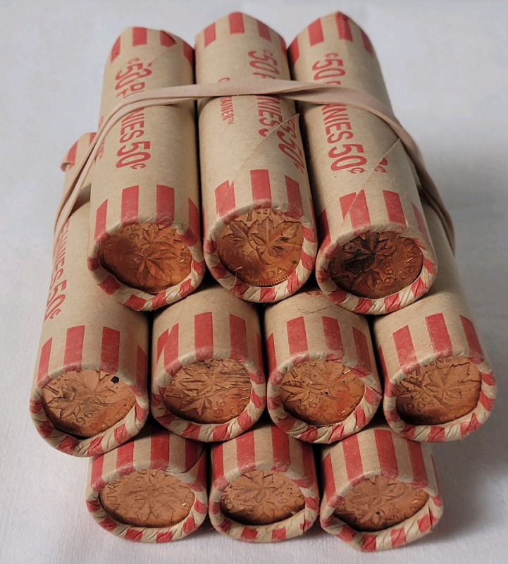 Ten (10) Rolls 1964 Canadian Uncirculated One Cent Pennies