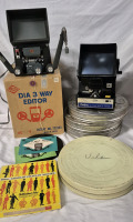 2 Vintage Diamond & Cortina 8mm Film Editors + 4 Kodak 35mm Cases + Charlie Chaplin Movie 8mm