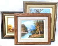 3 Signed Framed Vintage Landscape Oil Paintings : 2&times; By T. Hunt Oil on Board , 1&times; Oil on Canvas - Up to 15" &times; 18"