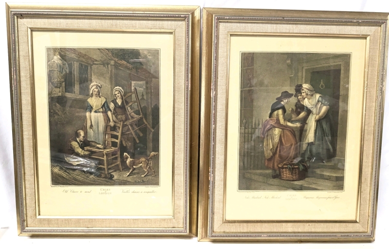 2 Vintage Framed CRIES OF LONDON Art Prints : Old Chairs to Mend & "New Mackrel New Mackrel" -: