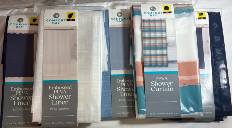 5 New Comfort Bay Embossed Peva & Peva Shower Curtains | Size 70"*72"