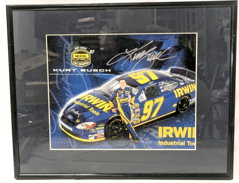Framed Signed Autograph KURY BUSCH #97 2004 Nextel Cup Series Champion Sports Photo with COA on Back - 14.4" &times; 11.5"
