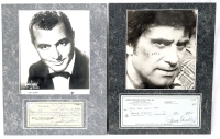 2 Vintage Signed Celebrity Cheques / Checks Mounted With Headshots : Tony Martin (1913 - 2012) & James Farentino (1938 - 2012) - 11" &times; 14" Each